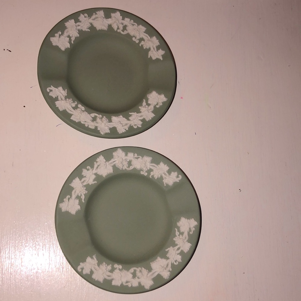 Two slot cream on celadon ashtrays